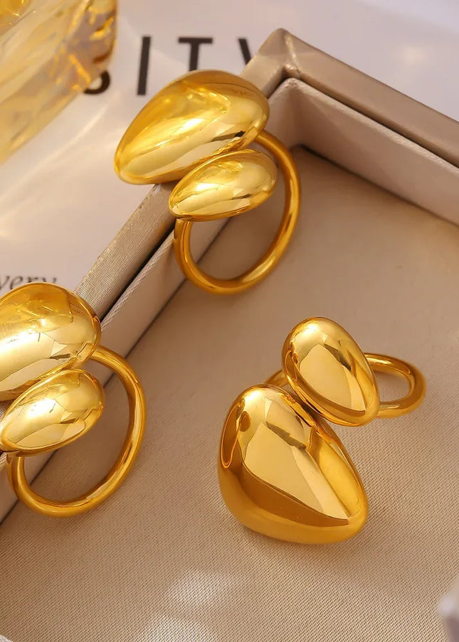 Cross-border ins style geometric irregular glossy open ring stainless steel plated 18K gold trend spot ring wholesale