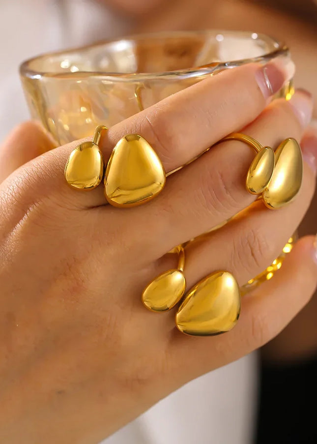 Cross-border ins style geometric irregular glossy open ring stainless steel plated 18K gold trend spot ring wholesale