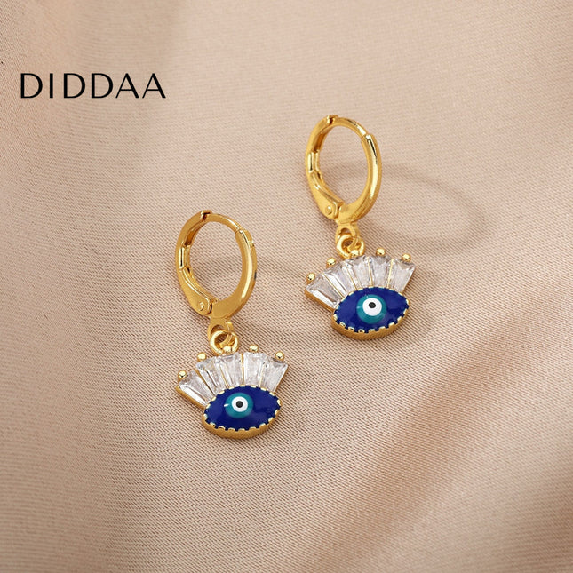 Tristesse Earrings | Gold Zirconia Evil Eye Drop Earrings - Gold - Earrings