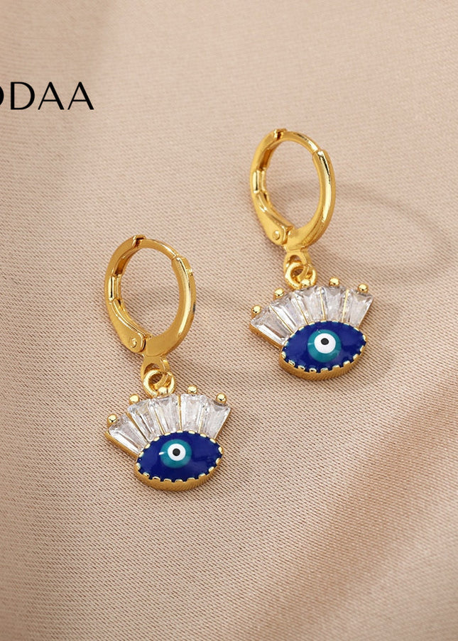 Tristesse Earrings | Gold Zirconia Evil Eye Drop Earrings - Gold - Earrings