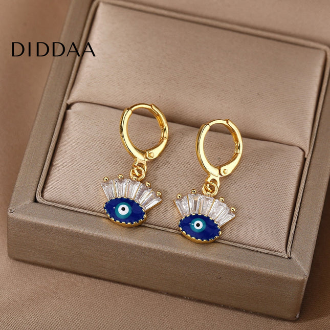 Tristesse Earrings | Gold Zirconia Evil Eye Drop Earrings - Gold - Earrings
