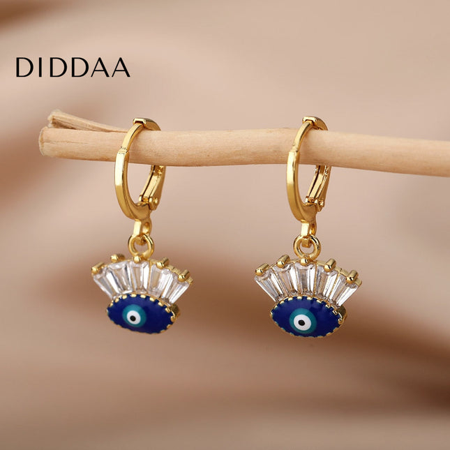 Tristesse Earrings | Gold Zirconia Evil Eye Drop Earrings - Gold - Earrings