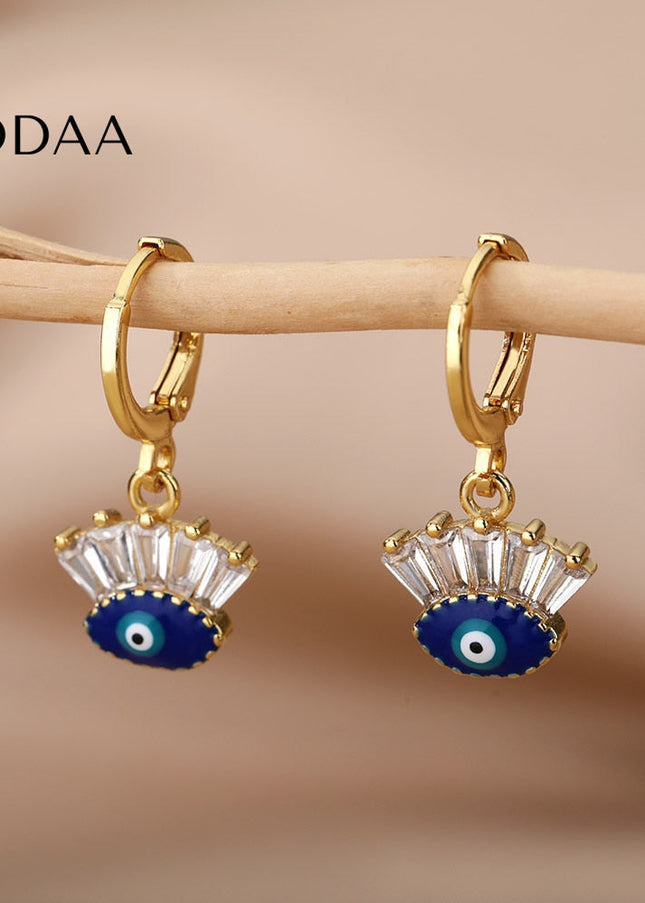 Tristesse Earrings | Gold Zirconia Evil Eye Drop Earrings - Gold - Earrings