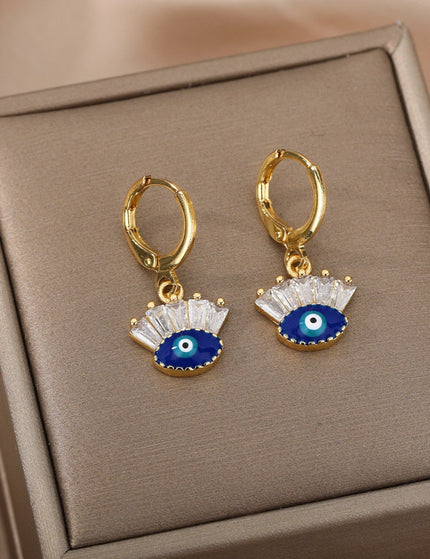 Tristesse Earrings | Gold Zirconia Evil Eye Drop Earrings - Gold - Earrings