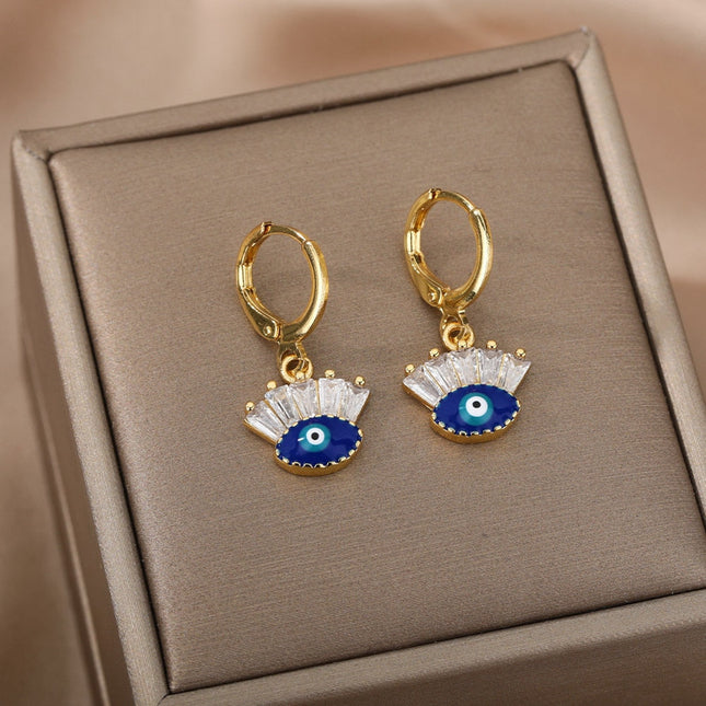 Tristesse Earrings | Gold Zirconia Evil Eye Drop Earrings - Gold - Earrings