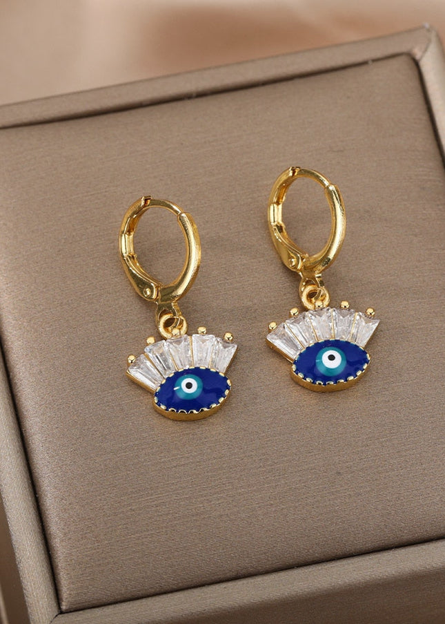 Tristesse Earrings | Gold Zirconia Evil Eye Drop Earrings - Gold - Earrings