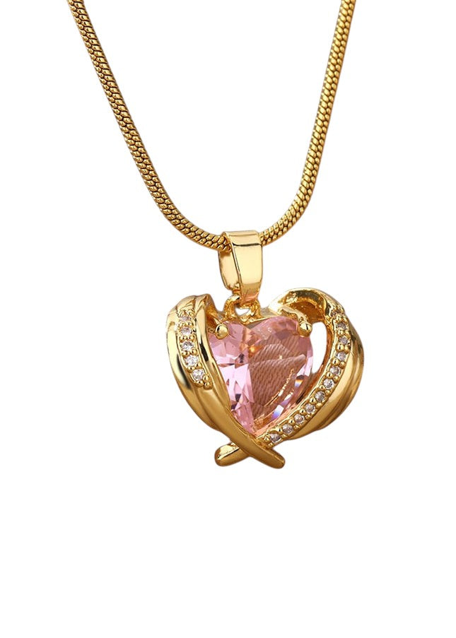 Troublan Pendant Necklace | Gold Pink Zirconia Stone Chain