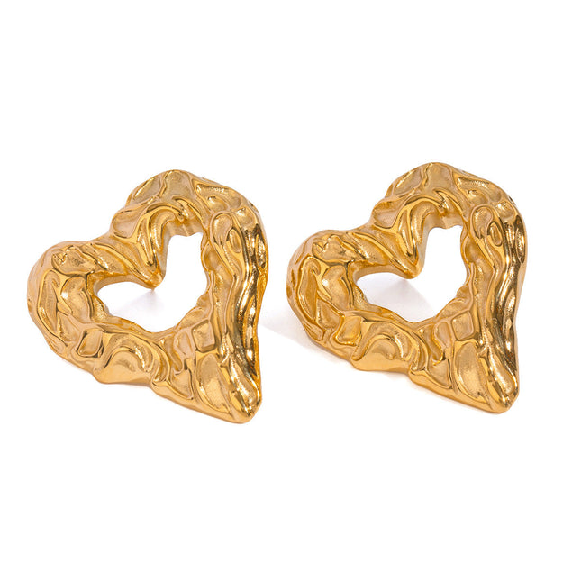 Jieding European and American stainless steel hammer heart stud earrings luxury ins earrings 18k gold titanium steel earrings cross-border