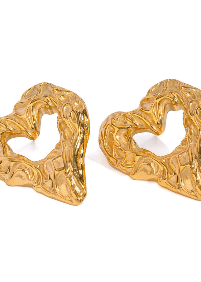 Jieding European and American stainless steel hammer heart stud earrings luxury ins earrings 18k gold titanium steel earrings cross-border