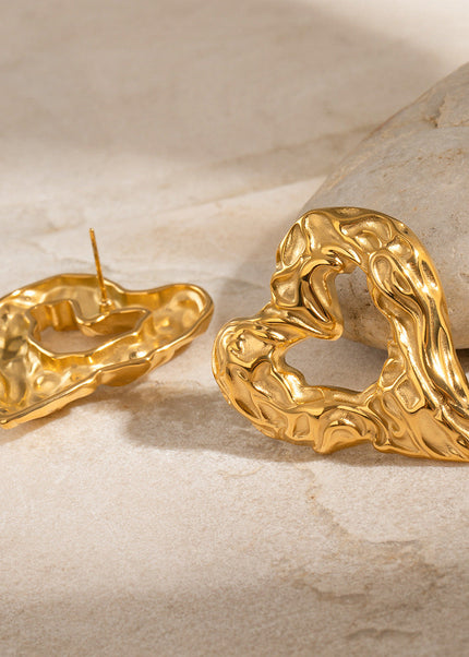 Jieding European and American stainless steel hammer heart stud earrings luxury ins earrings 18k gold titanium steel earrings cross-border