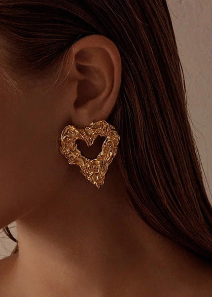 Jieding European and American stainless steel hammer heart stud earrings luxury ins earrings 18k gold titanium steel earrings cross-border