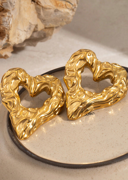 Jieding European and American stainless steel hammer heart stud earrings luxury ins earrings 18k gold titanium steel earrings cross-border