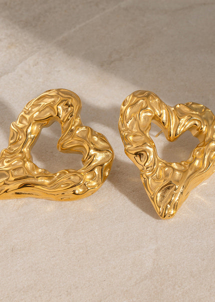 Jieding European and American stainless steel hammer heart stud earrings luxury ins earrings 18k gold titanium steel earrings cross-border