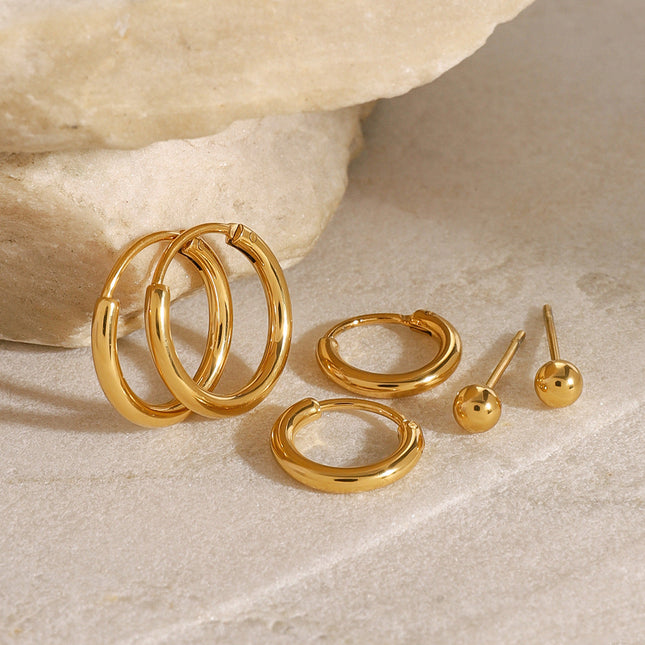 Jieding European and American three pairs of stainless steel circle earrings, high-end earrings, titanium steel earrings, cross-border jewelry earrings