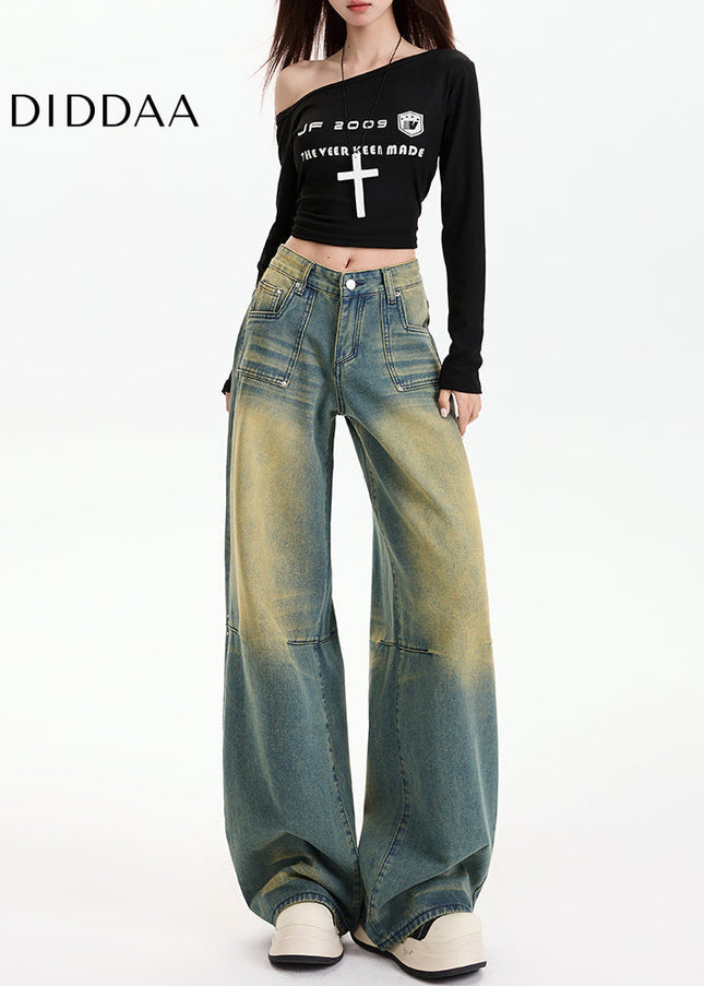 Turquoise Green High-Waisted Wide-Leg Pants - Women’s Jeans