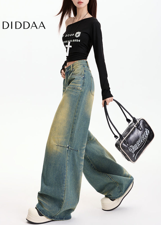 Turquoise Green High-Waisted Wide-Leg Pants - Women’s Jeans