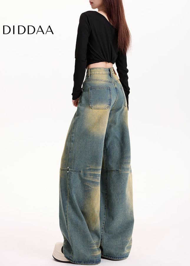 Turquoise Green High-Waisted Wide-Leg Pants - Women’s Jeans