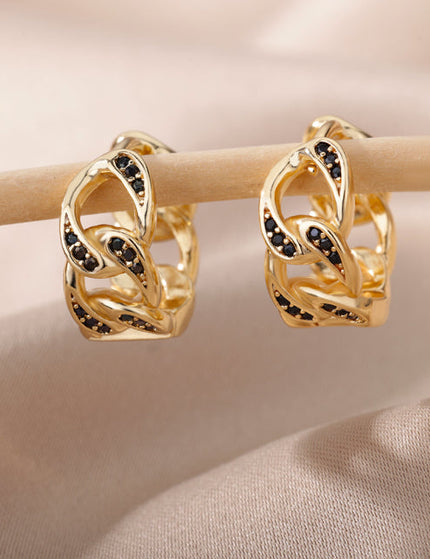 SOUVOIR Blue 14K Gold Plated, Zirconia Earrings Twisted Earrings | Gold Zirconia Chain Link Hoop Earrings