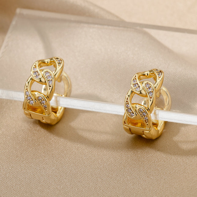 SOUVOIR 14K Gold Plated, Zirconia Earrings Twisted Earrings | Gold Zirconia Chain Link Hoop Earrings