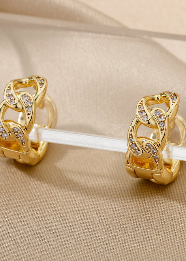 SOUVOIR 14K Gold Plated, Zirconia Earrings Twisted Earrings | Gold Zirconia Chain Link Hoop Earrings