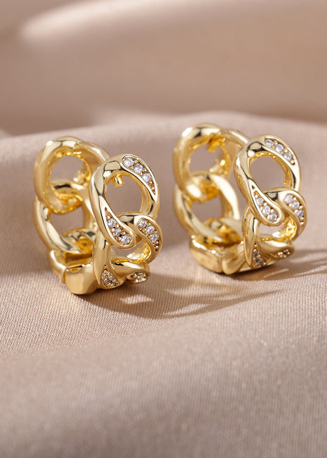 SOUVOIR 14K Gold Plated, Zirconia Earrings Twisted Earrings | Gold Zirconia Chain Link Hoop Earrings