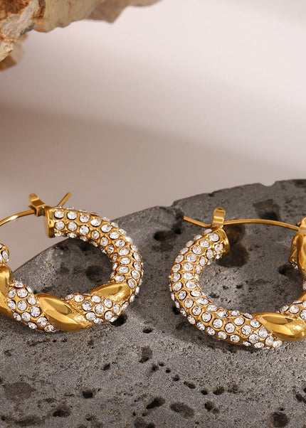 Jieding Europe and America 18k stainless steel rhinestone circle earrings premium sense earrings ins earrings titanium steel earrings cross-border