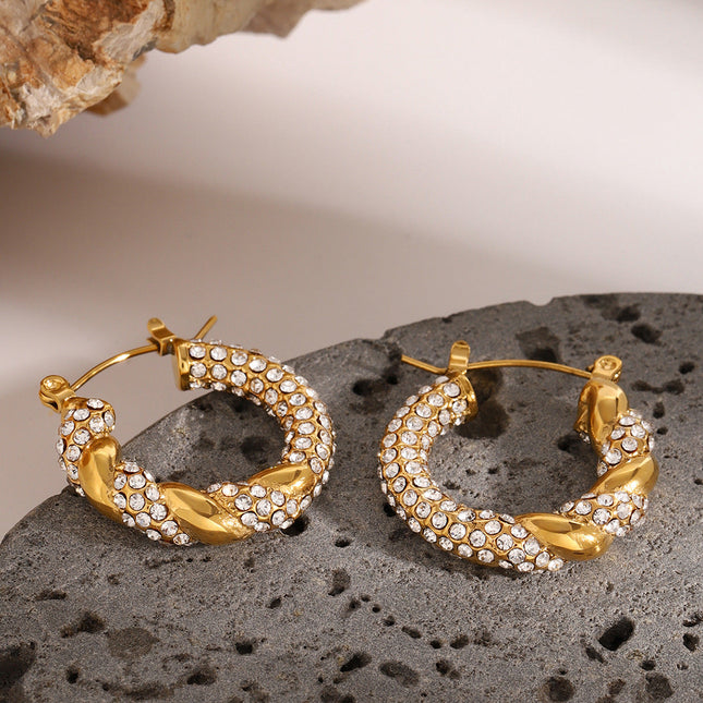 Jieding Europe and America 18k stainless steel rhinestone circle earrings premium sense earrings ins earrings titanium steel earrings cross-border