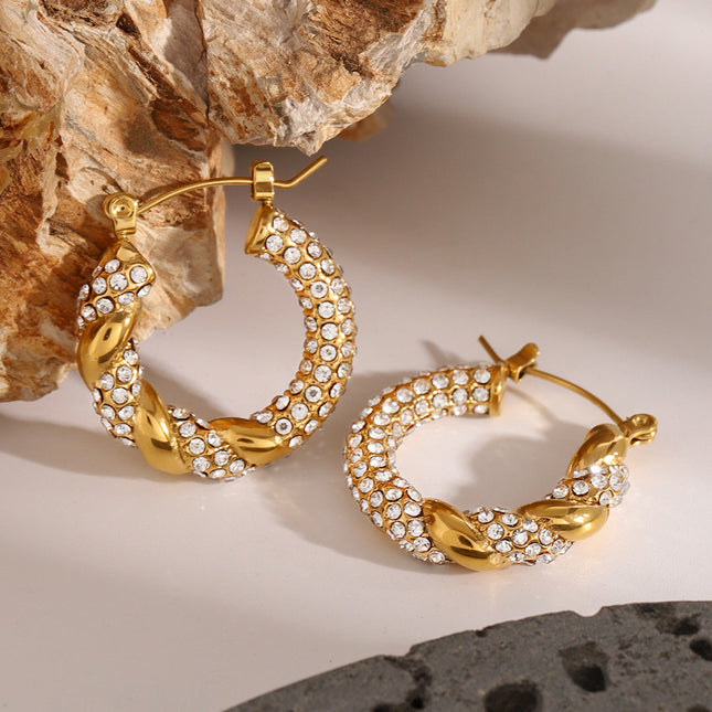 Jieding Europe and America 18k stainless steel rhinestone circle earrings premium sense earrings ins earrings titanium steel earrings cross-border