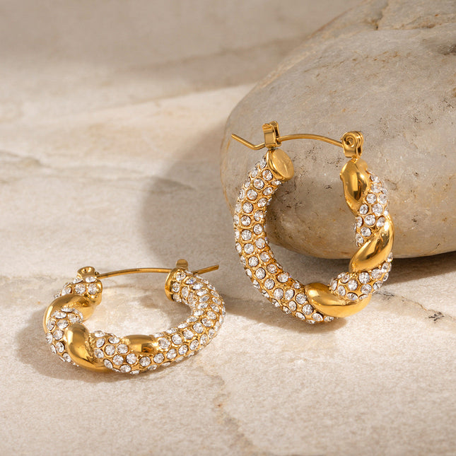 Jieding Europe and America 18k stainless steel rhinestone circle earrings premium sense earrings ins earrings titanium steel earrings cross-border