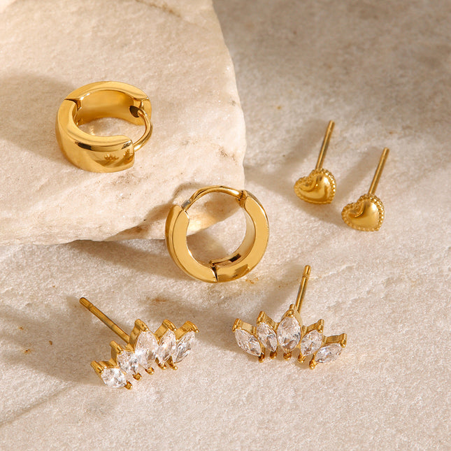 Jieding European and American three pairs of stainless steel plain ring earrings high-end zircon earrings titanium steel earrings cross-border earring