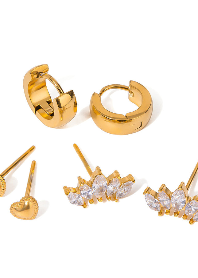 Jieding European and American three pairs of stainless steel plain ring earrings high-end zircon earrings titanium steel earrings cross-border earring