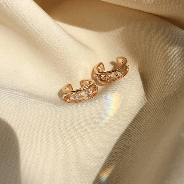 Valerie Earrings | Gold Hollow Zirconia Minimal Stud Earrings - Gold - Earrings