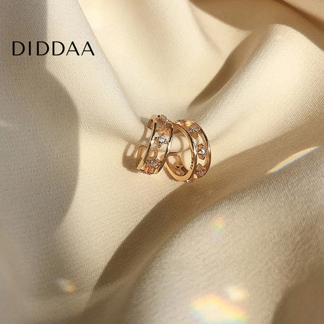 Valerie Earrings | Gold Hollow Zirconia Minimal Stud Earrings - Gold - Earrings