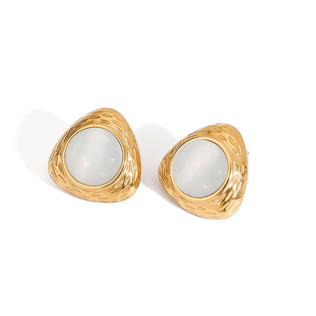 Jieding European and American stainless steel plated 18K gold earrings, women's natural stone, niche design, titanium steel stud earrings, temperament jewelry