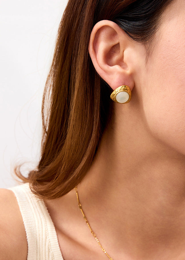 Jieding European and American stainless steel plated 18K gold earrings, women's natural stone, niche design, titanium steel stud earrings, temperament jewelry