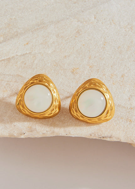 Jieding European and American stainless steel plated 18K gold earrings, women's natural stone, niche design, titanium steel stud earrings, temperament jewelry