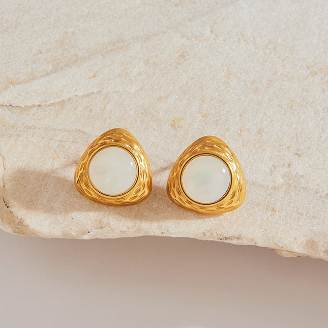 Jieding European and American stainless steel plated 18K gold earrings, women's natural stone, niche design, titanium steel stud earrings, temperament jewelry