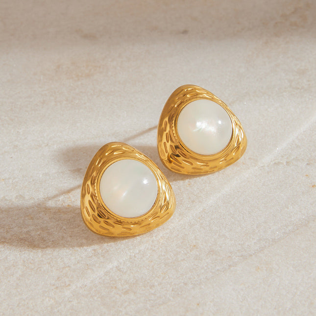 Jieding European and American stainless steel plated 18K gold earrings, women's natural stone, niche design, titanium steel stud earrings, temperament jewelry