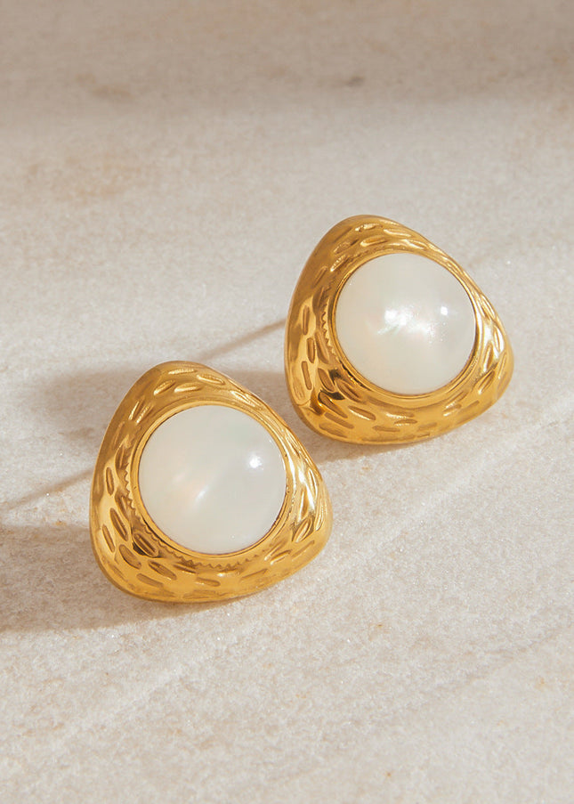 Jieding European and American stainless steel plated 18K gold earrings, women's natural stone, niche design, titanium steel stud earrings, temperament jewelry