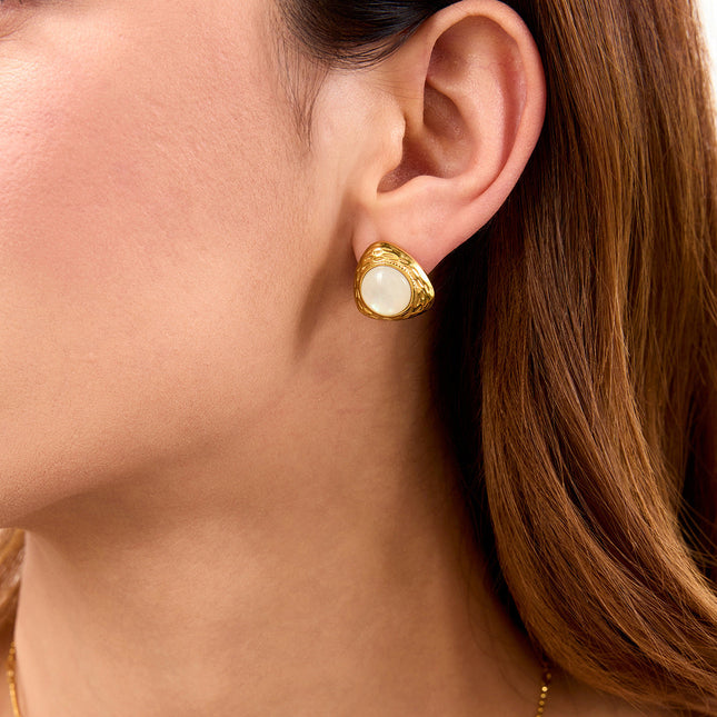 Jieding European and American stainless steel plated 18K gold earrings, women's natural stone, niche design, titanium steel stud earrings, temperament jewelry