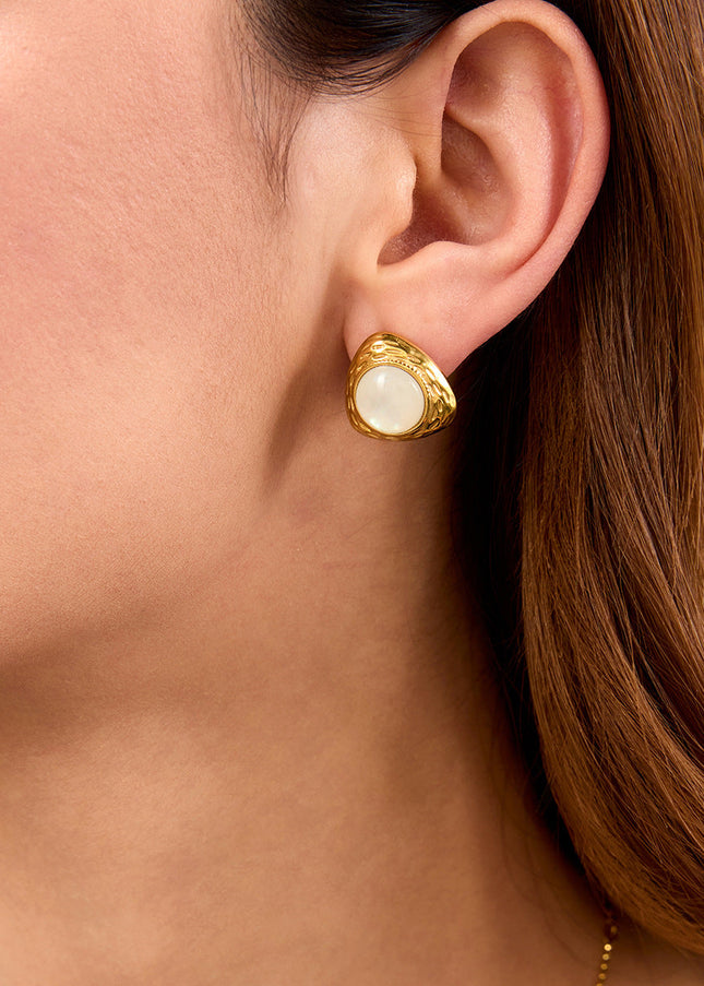 Jieding European and American stainless steel plated 18K gold earrings, women's natural stone, niche design, titanium steel stud earrings, temperament jewelry