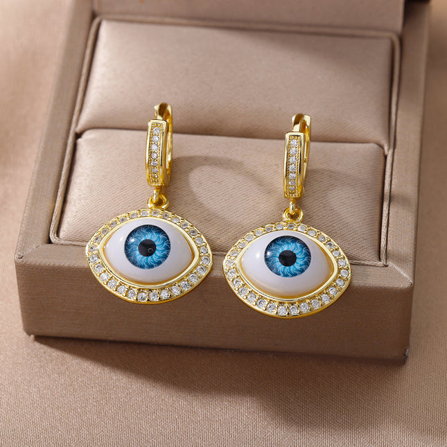 SOUVOIR 14K Gold Plated, Zirconia Earrings Valhalla Earrings | Gold Zirconia Evil Eye