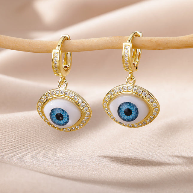 SOUVOIR 14K Gold Plated, Zirconia Earrings Valhalla Earrings | Gold Zirconia Evil Eye