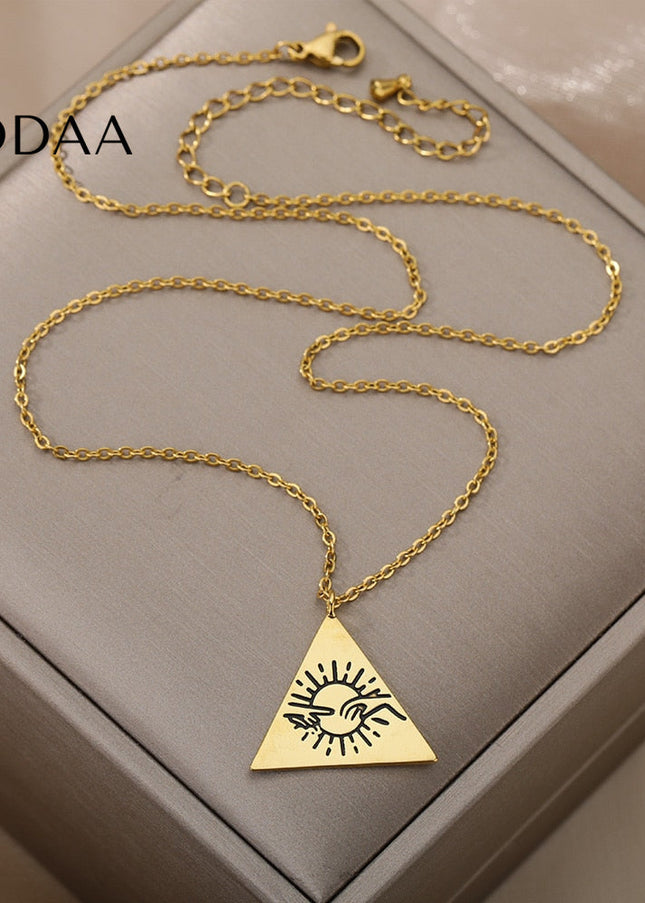Valoir Pendant Necklace | Gold Triangle Touching Hands Chain - Necklaces