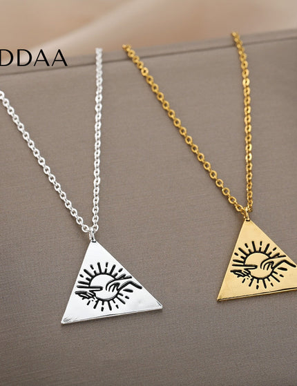 Valoir Pendant Necklace | Gold Triangle Touching Hands Chain - Silver - Necklaces