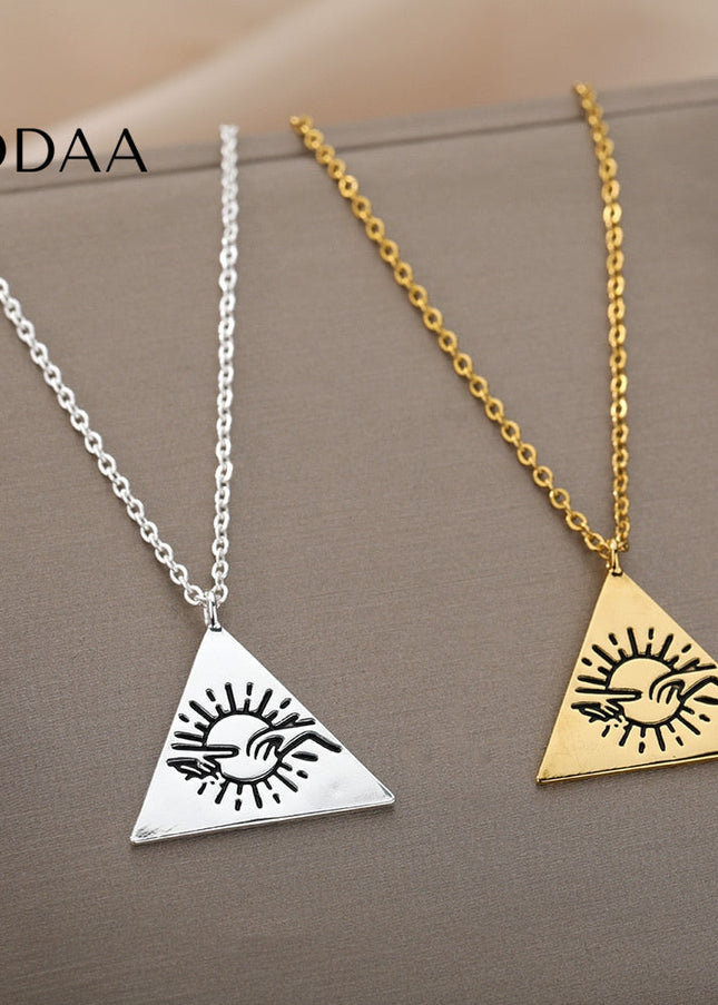 Valoir Pendant Necklace | Gold Triangle Touching Hands Chain - Silver - Necklaces