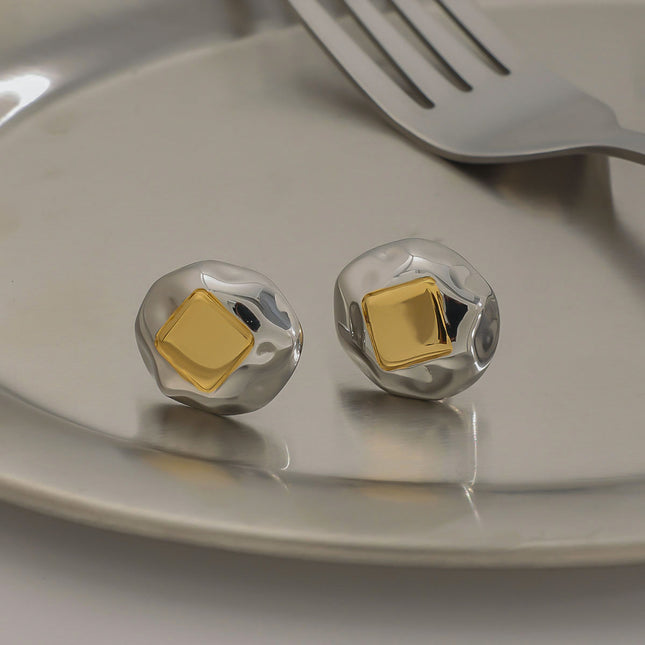 Jieding European and American square earrings for women's design sense niche earrings stainless steel jewelry do not fade titanium steel earrings across the border