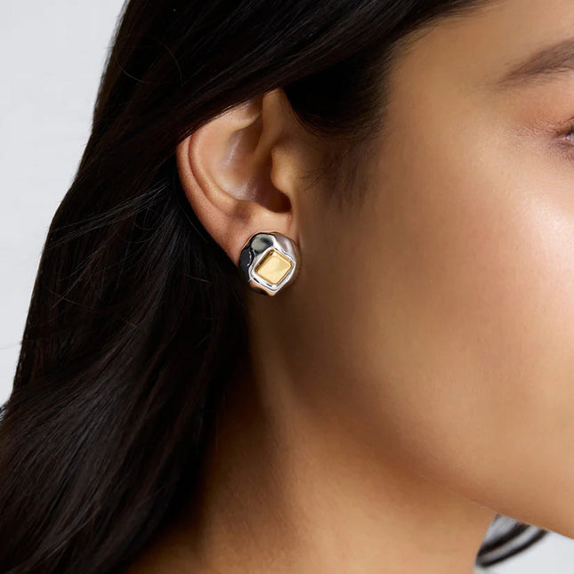 Jieding European and American square earrings for women's design sense niche earrings stainless steel jewelry do not fade titanium steel earrings across the border