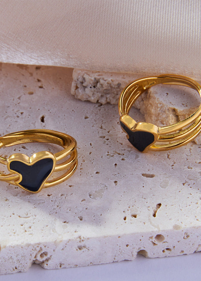 The Korean version of ins niche design is simple, multi-layer line jewelry, weights, color glaze, love shape, titanium steel gold-plated ring