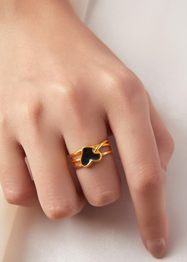 The Korean version of ins niche design is simple, multi-layer line jewelry, weights, color glaze, love shape, titanium steel gold-plated ring